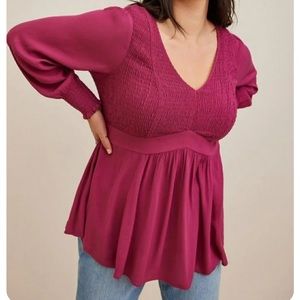 Torrid Plus Size Pink Crinkle Gauze Smocked Tunic Top V-Neck Long Sleeve Size 3